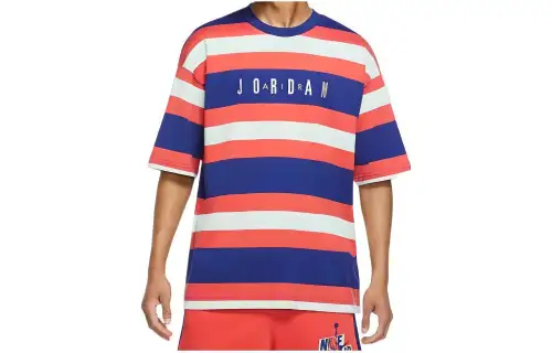 Jordan T Shirts Men's Pink/Blue Crew Neck Moderate Straight Fit