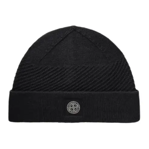 STONE ISLAND Logo-Patch Turn-Up Brim Ribbed Beanie