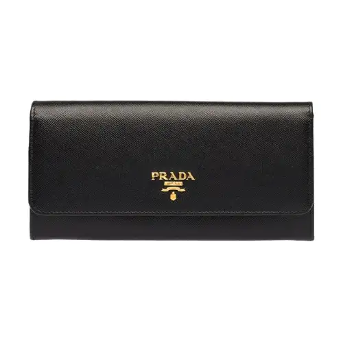 PRADA Saffiano Calfskin Clutch Wallet Women's Black