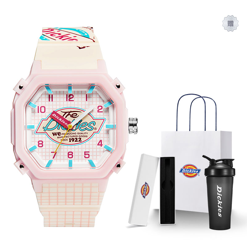 Dickies Silicone quartz watch strap, fuchsia dial, women's watch, classic retro high quality gift box, quartz mechanism, American style, for students
