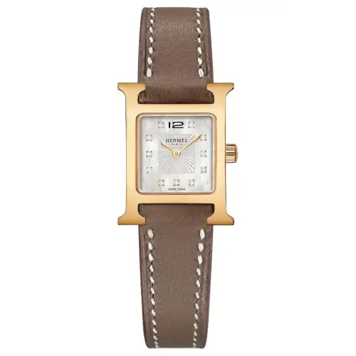 HERMES Wrist Watches Quartz Movement Cow Leather Strap 21mm Silver Dial Women's Watch 30m Water Resistant