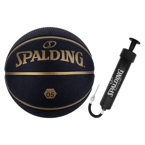 SPALDING Spalding Pilot Series 85-010Y Rubber Basketball PILOT 05 Five-Pointed Star Particles Outdoor Anti-slip Easy-to-Control Wear-Resistant No. 7 Ball Dark Blue/Black Gold Same for Men and Women for Training and Competition National Bank Edition