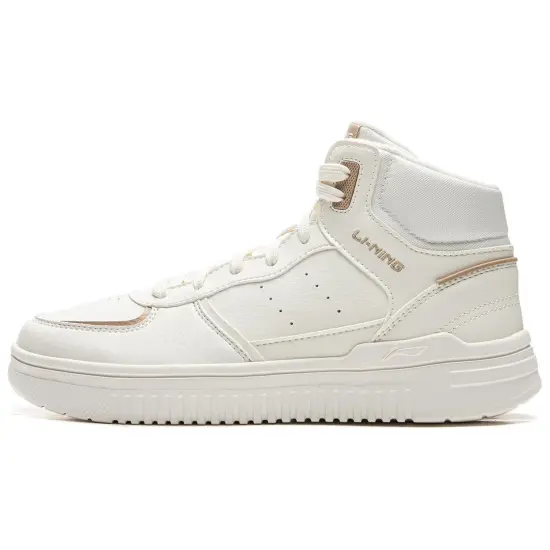 LiNing Qingyun Anti-Slip Wear-Resistant Breathable Height Increasing High-Top Casual Shoes Women's Mist White