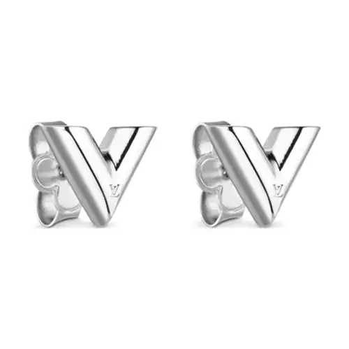 LOUIS VUITTON ESSENTIAL V Gold Stud Earrings Women's Gold/Silver