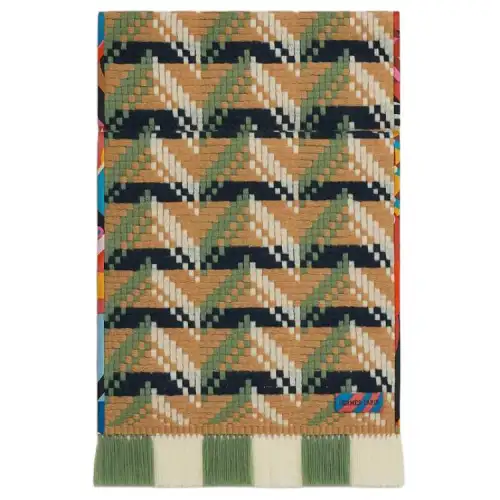 HERMES Brand Logo Cashmere Knit Scarves Unisex Khaki/Marine Blue