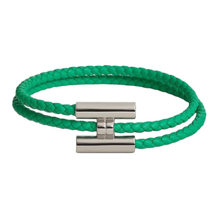 HERMES Brand Logo Palladium Plated Wristbands Unisex Mint