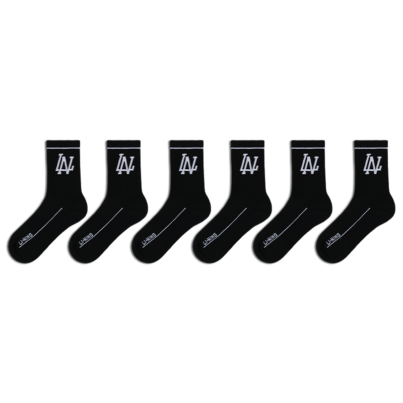 Li Ning Crew Socks Unisex 6 Pack Black