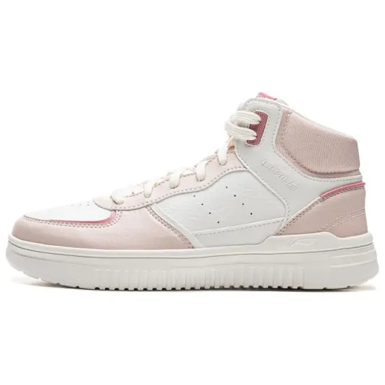 LINING Qingyun Skateboard Shoes Women's High-Top Champagne White/Silent Purple