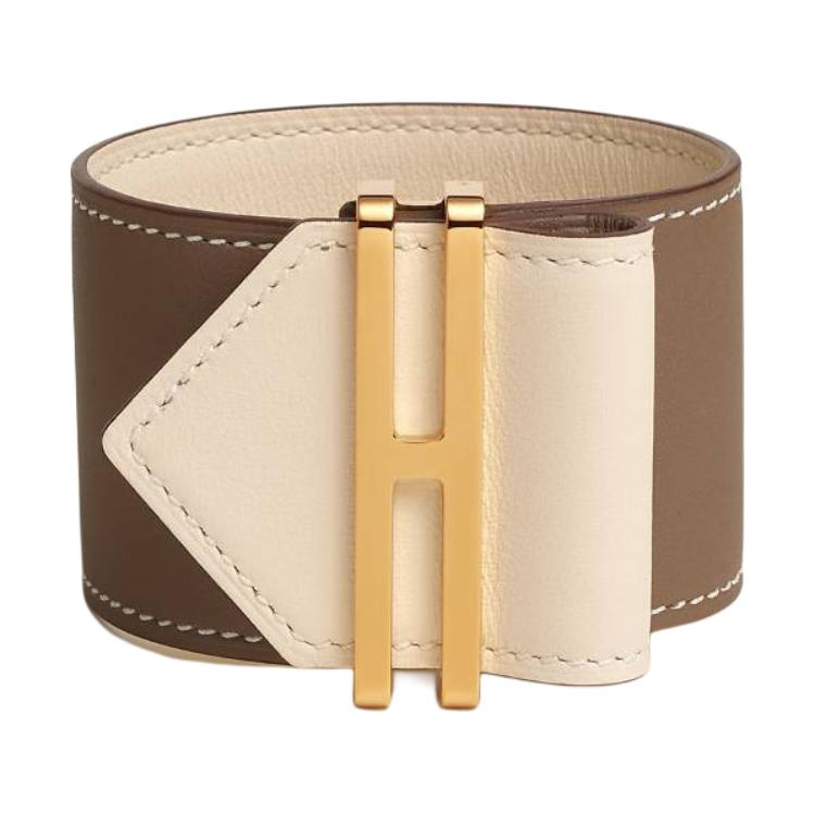 HERMES Elan Brand Logo Bangles Unisex Egg Yellow/Coconut Shell