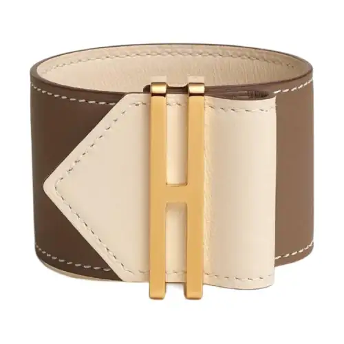HERMES Elan Brand Logo Bangles Unisex Egg Yellow/Coconut Shell