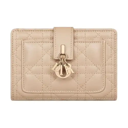 DIOR Lambskin Wallet Women's Pink Beige