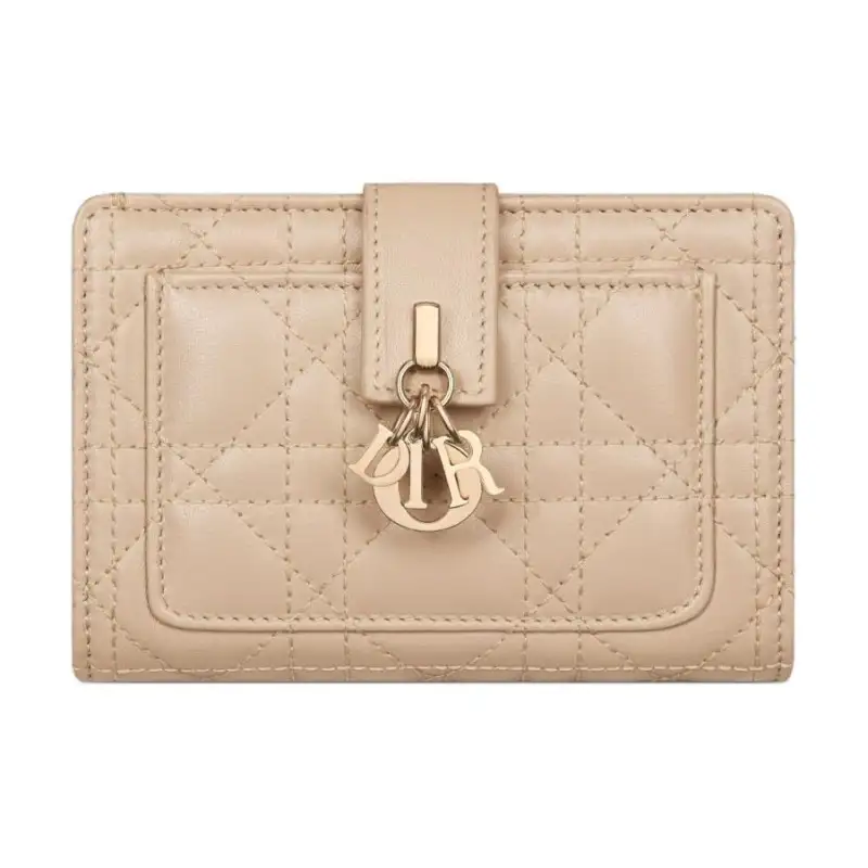 DIOR Lambskin Wallet Women's Pink Beige
