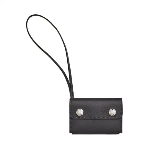HERMES Swift Leather Card Holder Women's 3Y Caban Black Tweed & Navy Blue