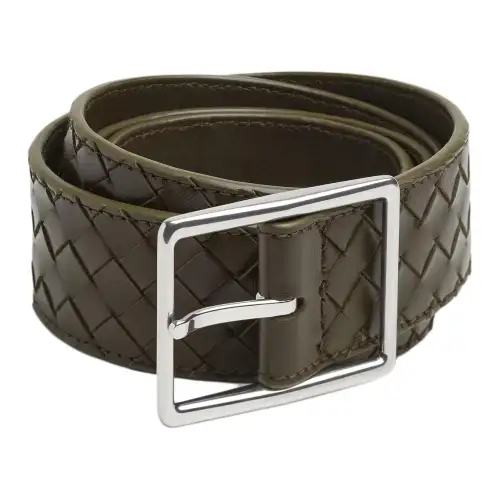 Bottega Veneta Calfskin Leather Belts Men's Green Width 3.5cm