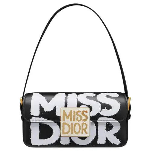 DIOR Miss Dior Calfskin Handbag, Shoulder Bag Women's Black & White