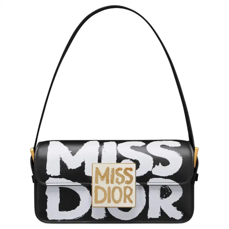 DIOR Miss Dior Calfskin Handbag, Shoulder Bag Women's Black & White