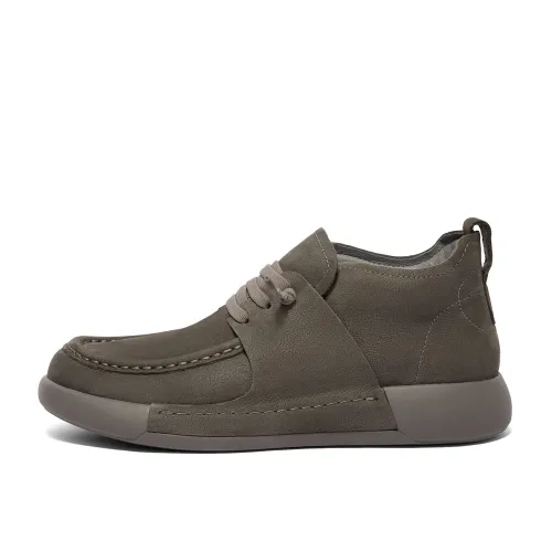 BELLE first-layer cowhide sugar cube toast casual fashion sneakers thick-soled versatile leather shoes work shoes men's yellow gray
