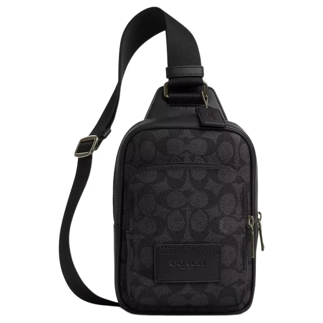 COACH RACER Coated Canvas With Smooth Calfskin Sling Bag, Shoulder Bag, Crossbody Bag Mini Men's Charcoal Gray