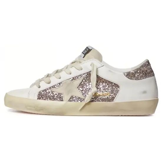 Golden Goose Super-Star White Double Silver Glitter Women's