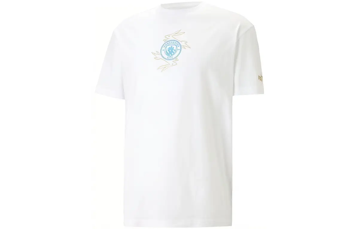 PUMA MCFC CNY T-Shirts Men's White Crew Neck Moderate Straight Fit
