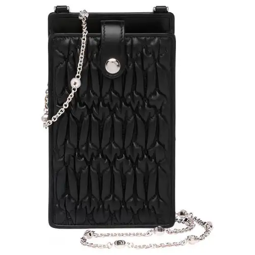 MIU MIU Soft Sheep Leather One Shoulder Crossbody Cell Phone Pouch Women's Black