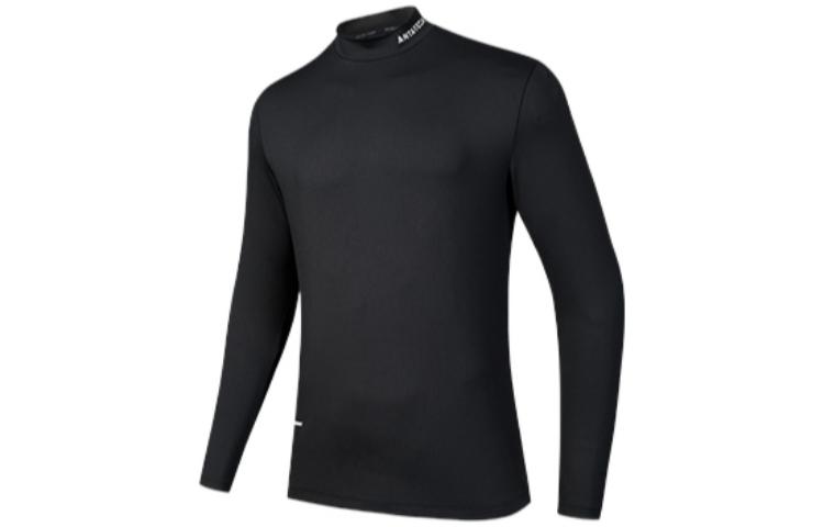 ANTA Variety Training Collection T Shirts Men's Black Crew Neck Thickened And Fleece Lined Straight Fit