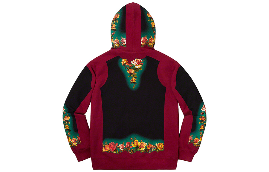 Supreme SS19 x Jean Paul Gaultier Floral Print Hooded Sweatshirt Red
