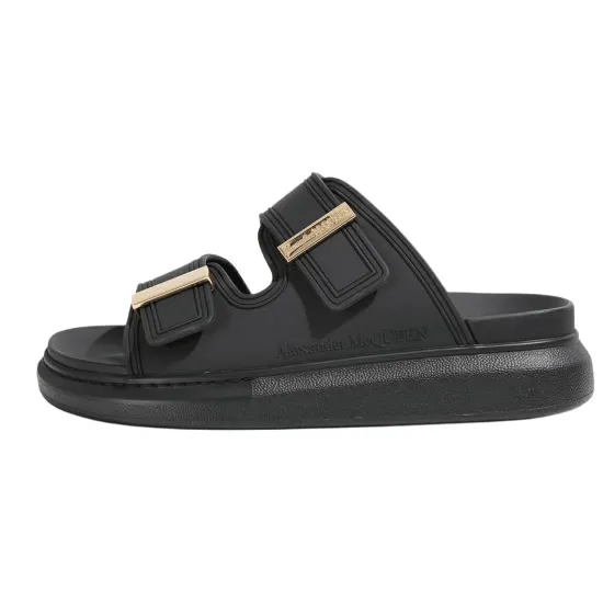 Alexander McQueen Hybrid Buckled Rubber Sandals Black Gold Women's