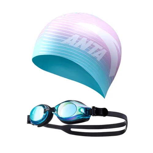 Comfortable elastic rainbow swimming cap anti-fog, adjustable silicone set for swimming, swimming pool for men and women