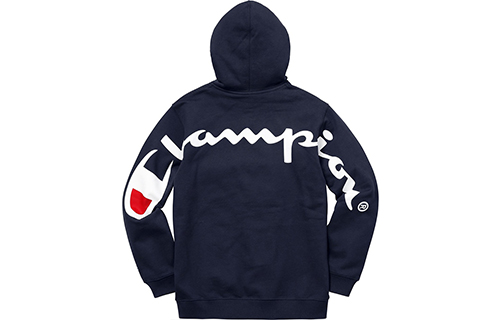 Supreme SS18 x Champion Hooded Sweatshirt Navy Logo SUPSS 18527