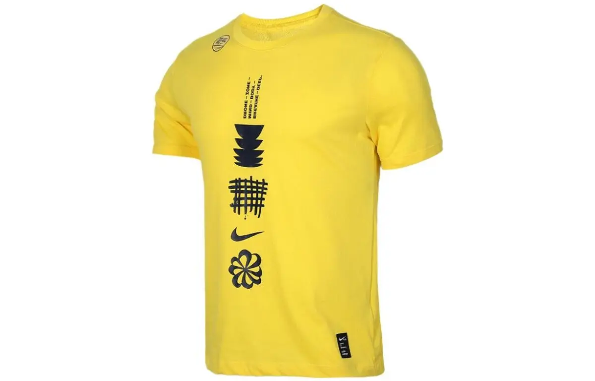 Nike T-Shirts Men's Yellow Crew Neck Moderate Straight Fit
