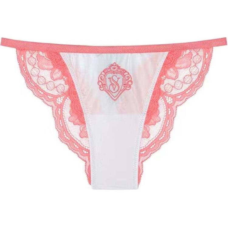 Женские трусы Victoria's Secret с кружевом (розово-белые)