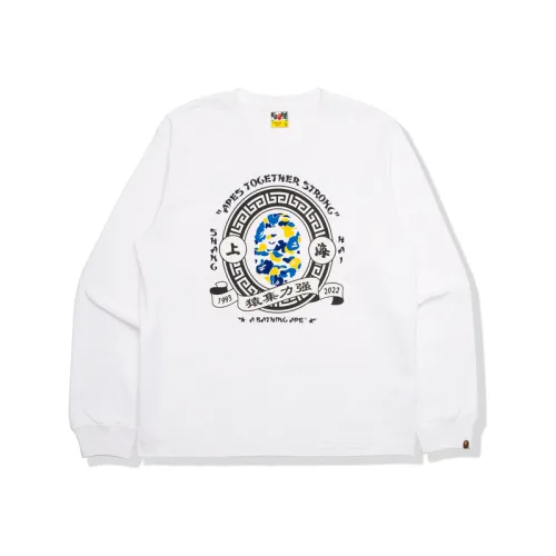 A BATHING APE Head Series T Shirts Men's White WHX Crew Neck Moderate Straight Fit