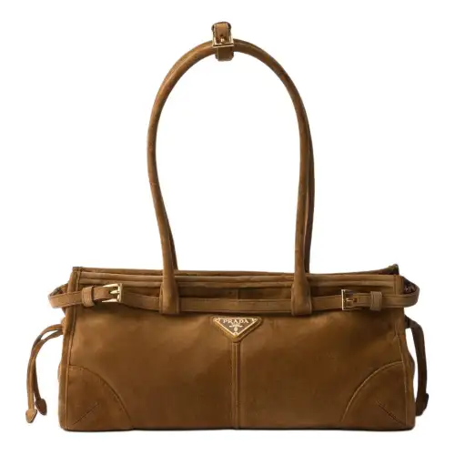 PRADA Bonnie Suede One Shoulder Handbag Medium Women's Cinnamon