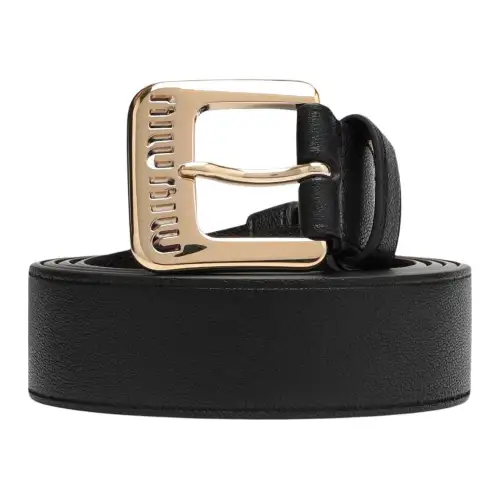 MIU MIU Solid Color Design Leather Belts Women's Black 4cm