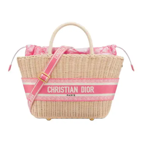 DIOR DIORIVIERA Wicker Shoulder Bag, Crossbody Bag, Handbag Women's Candy Pink Red