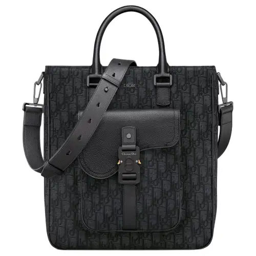 DIOR Saddle Oblique Jacquard Canvas Tote Bag, Shopping Bag, Shoulder Bag, Crossbody Bag, Handbag Regular Men's Black