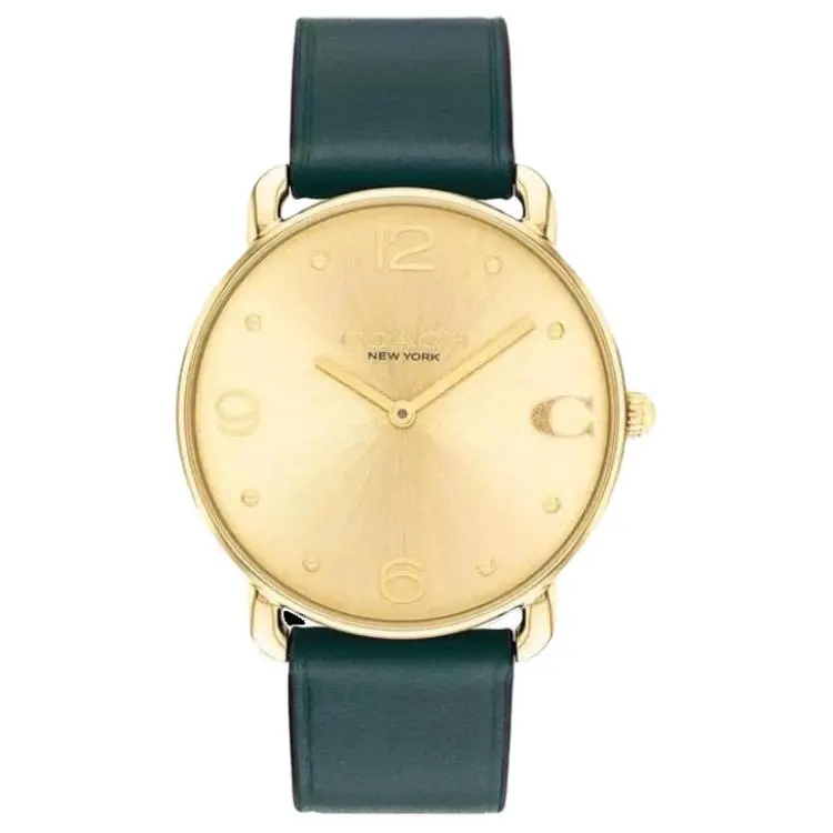 COACH Wrist Watches Quartz Movement Cow Leather/Cow Leather Strap 36mm Gold Dial Women's Watch 30m Water Resistant