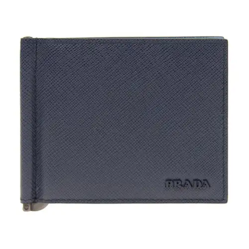 PRADA Saffiano Calfskin Card Holder Men's Blue