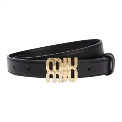 MIU MIU Logo Sign Calfskin Leather Belts Women's Black Width 2.5cm