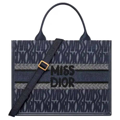 DIOR Full Embroidery Tote Bag, Shopping Bag, Shoulder Bag, Crossbody Bag, Handbag Medium Women's Blue