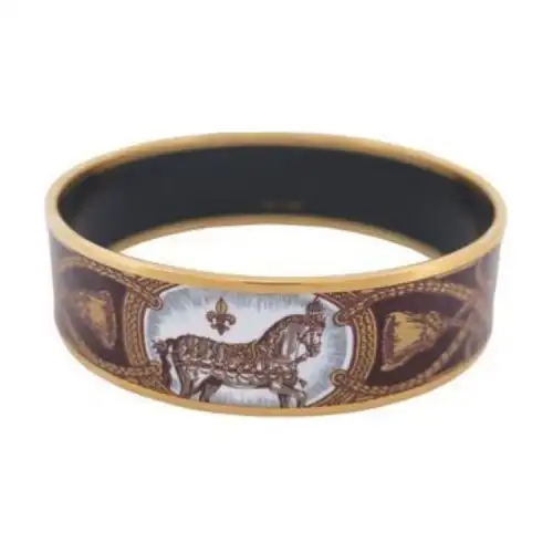 HERMES Cheval Gold Plated Bangles Women's Multicolor