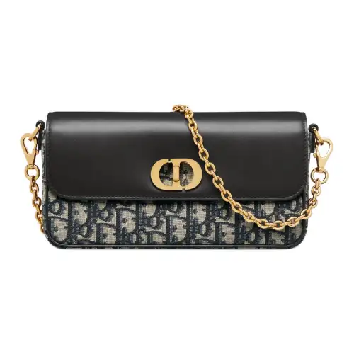 DIOR 30 Montaigne Jacquard With Calfskin Shoulder Bag, Crossbody Bag Mini Women's Blue & Black