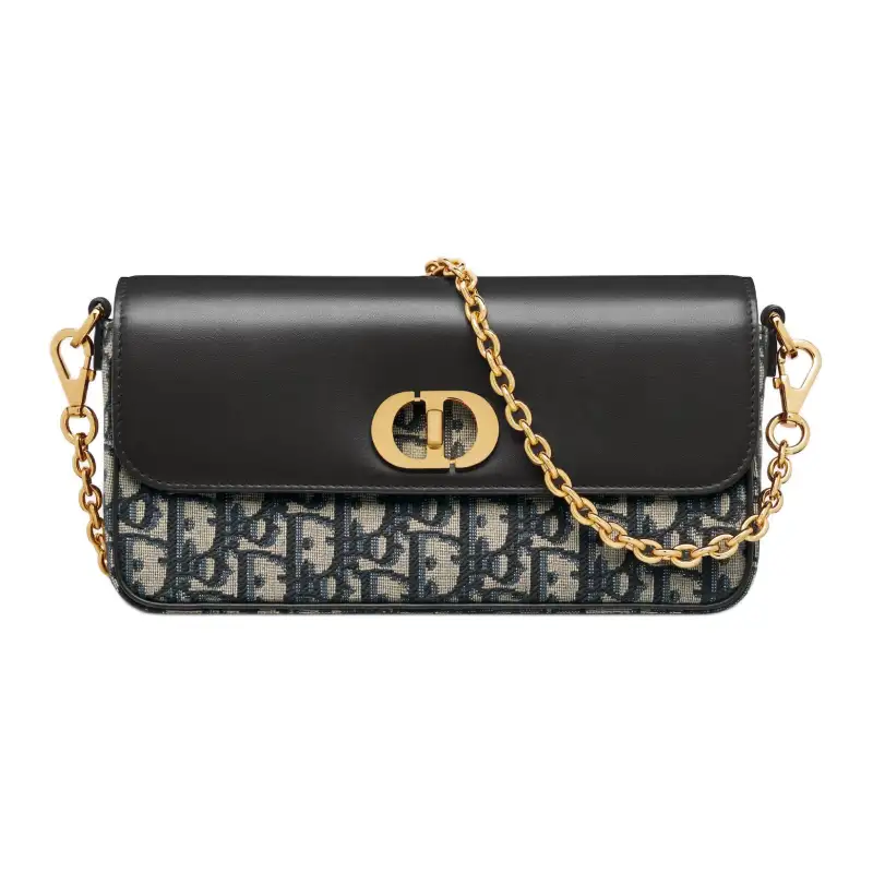 DIOR 30 Montaigne Jacquard With Calfskin Shoulder Bag, Crossbody Bag Mini Women's Blue & Black