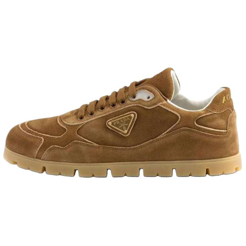 PRADA Prada suede round toe lace-up low-top lifestyle shoes for women brown