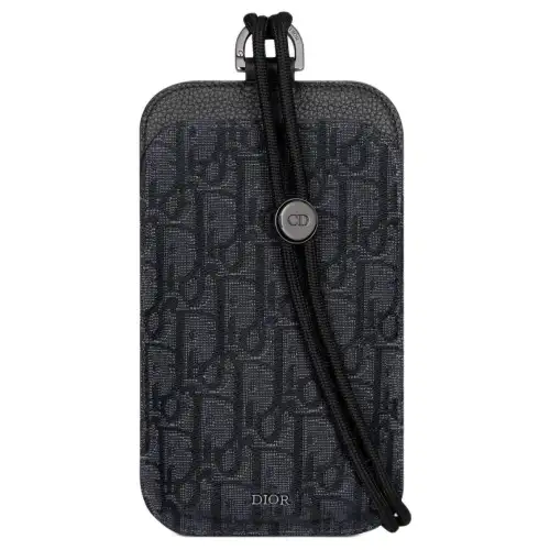 DIOR Oblique Jacquard Canvas With Grainy Calfskin One Shoulder Crossbody Cell Phone Pouch Men's Black