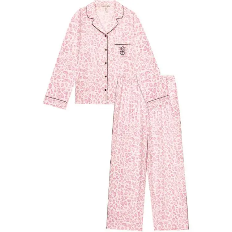 Victoria's Secret Pajama Set Dense Texture Lightweight Smooth And Sleek Women's Pink Leopard Print