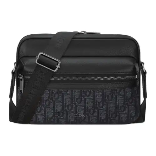 DIOR Oblique Jacquard Canvas With Grainy Calfskin Crossbody Bags Men's Black