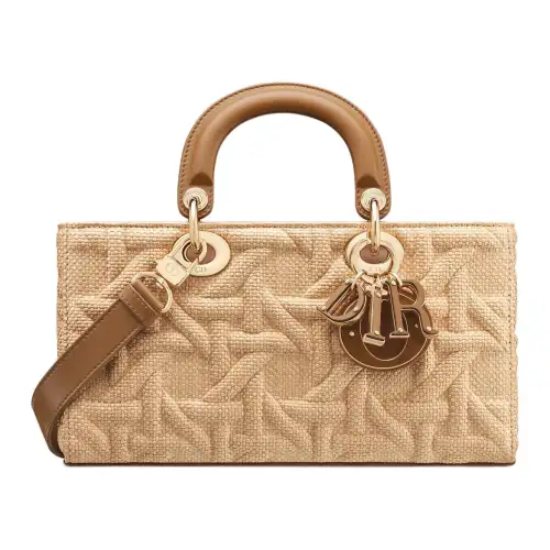 DIOR Lady D Joy Raffia Tote Bag, Shopping Bag, Handbag Medium Women's Beige