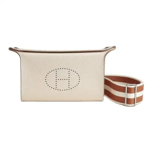 HERMES Videpoches Silver Tone Buckle Togo Calfskin Crossbody Bags Men's Gold & Brown & Gray & White & Milkshake White